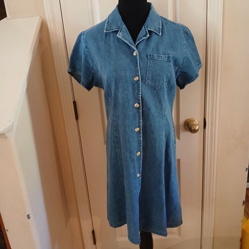 Vintage 90s New Direction Denim 100% Cotton Button Up Shirt Dress L Classic